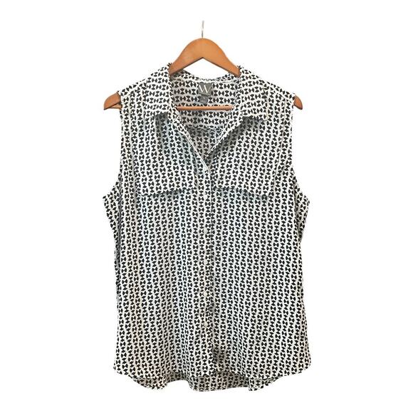 Worthington Black & White Geometric Pattern Sleeveless Button-Up Blouse Size XL - Picture 1 of 6